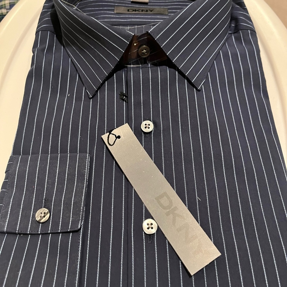 DKNY Men's Black Pinstripe Dress Shirt